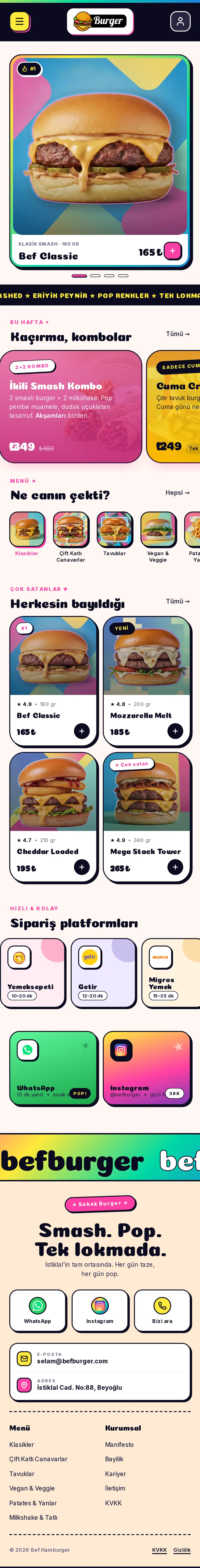 Hamburger Teması — dijital menü tasarımı