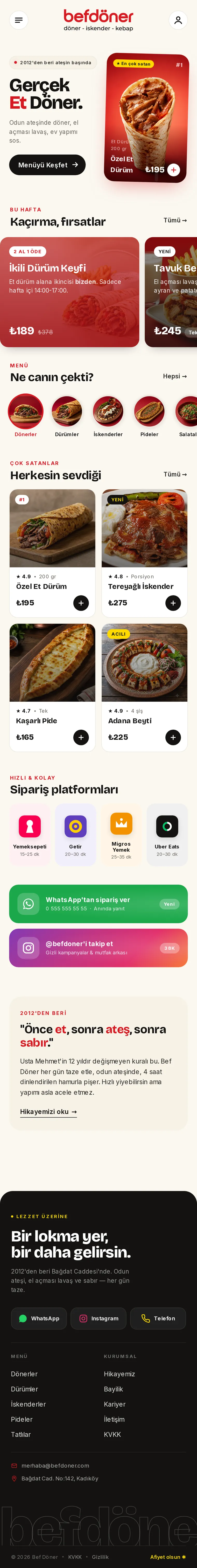 Döner Teması — dijital menü tasarımı