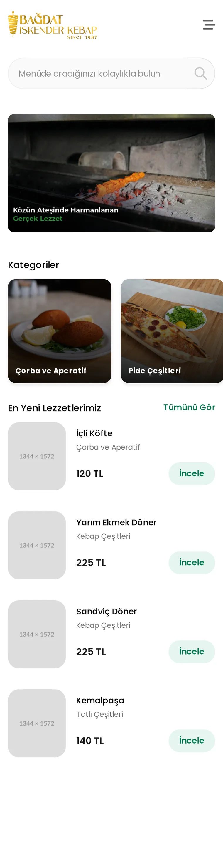 Bağdat İskender Kebap — dijital menü tasarımı