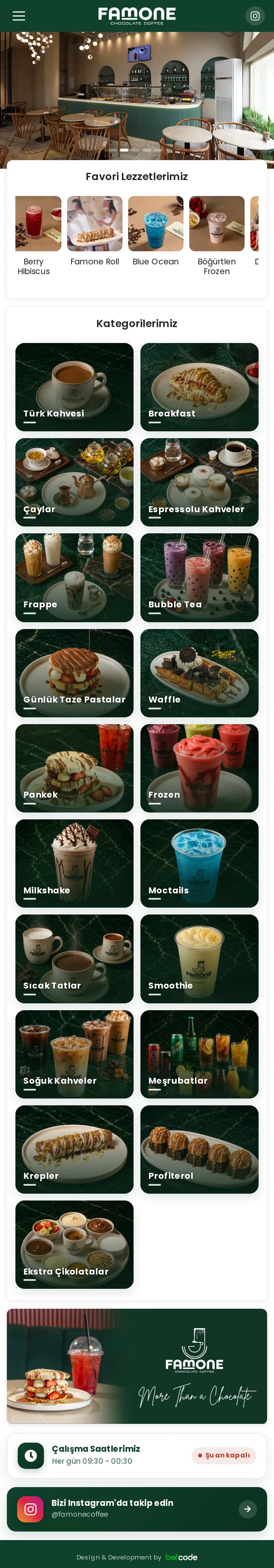 Famone Chocolate Coffee — dijital menü tasarımı