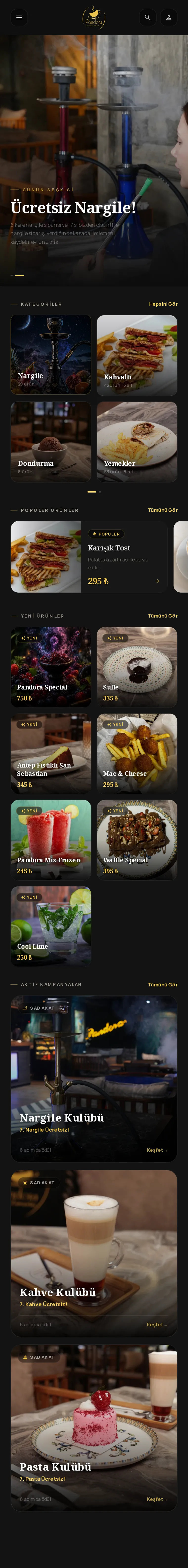 Pandora Cafe & Restaurant — dijital menü tasarımı